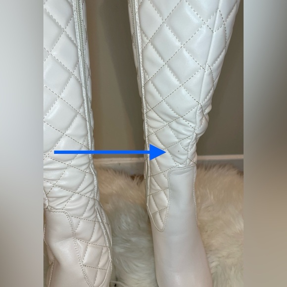 London Rag Quilted Knee-High Block Heeled Boots - Size 8 - White - Picture 3 of 11